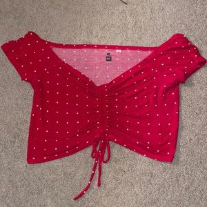 Red crop top with small white diamonds size M (Me to We)